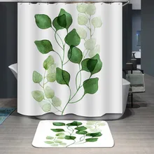 Green Tropical Plants Shower Curtain Bathroom Waterproof Polyester Shower Curtain Leaves Printing Curtains for bathroom shower vintage postage stamp digital printing mouldproof shower curtain for bathroom