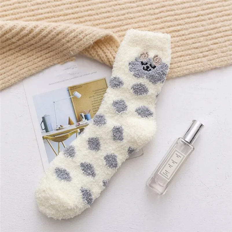 Women's Socks Thick Heavy Winter Warm Crew Dot Animal Print Fuzzy Socks liva girl socks women winter warm socks for Female S27 (13)