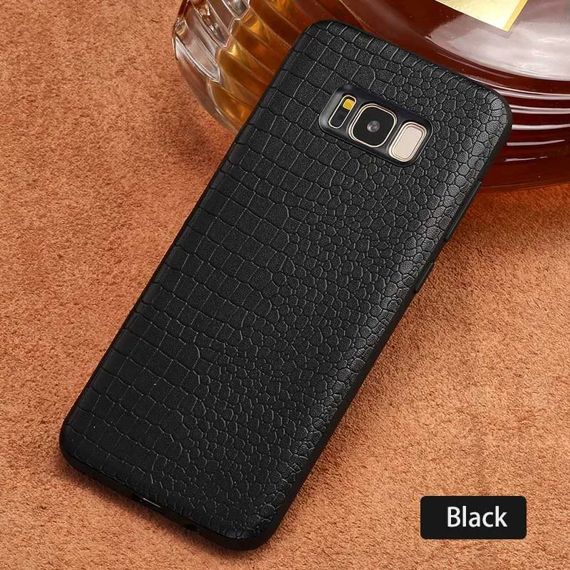 Чехол из телячьей кожи для samsung Galaxy S7 S8 S9 S10 плюс A20 A30 A50 A70Crocodile текстура чехол для Note 8, 9, 10, A5 A7 A8 J5 J7 чехол - Цвет: Black
