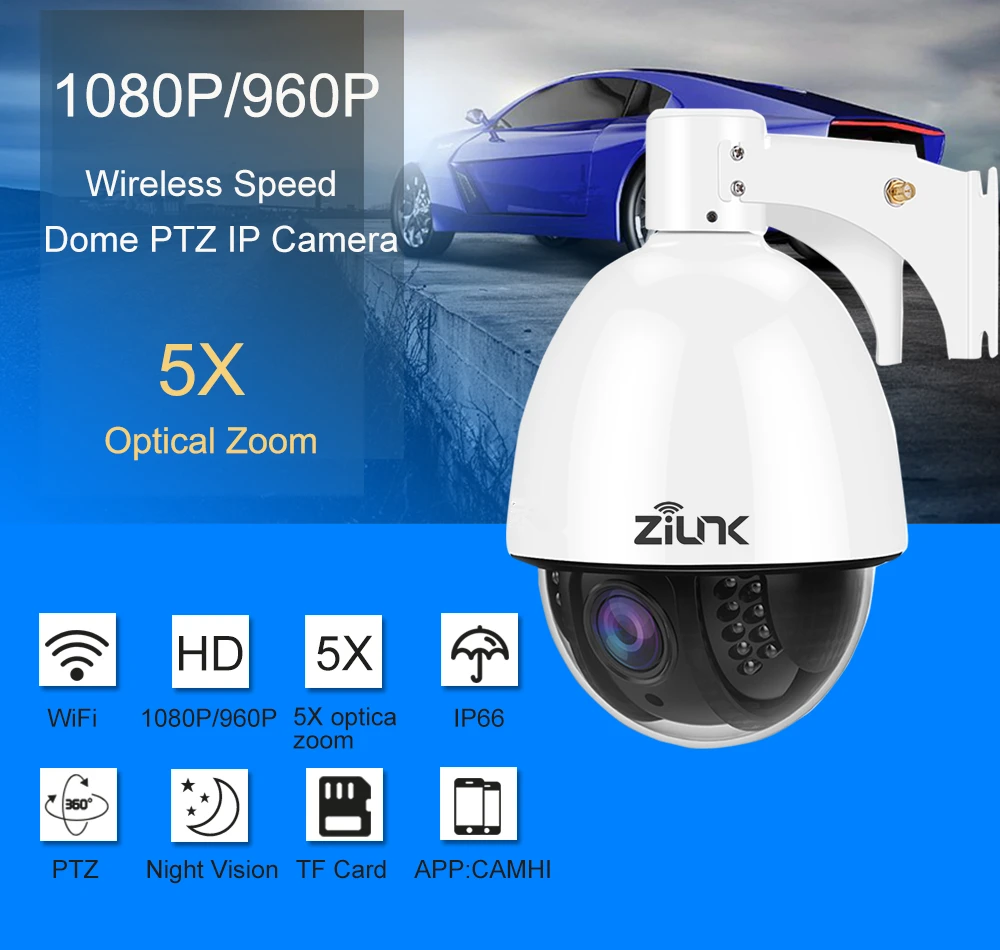 ZILNK 1080P HD PTZ wifi IP камера для улицы 5X Zoom Водонепроницаемая скоростная купольная H.264 Onvif камера для видеонаблюдения CCTV CamHi