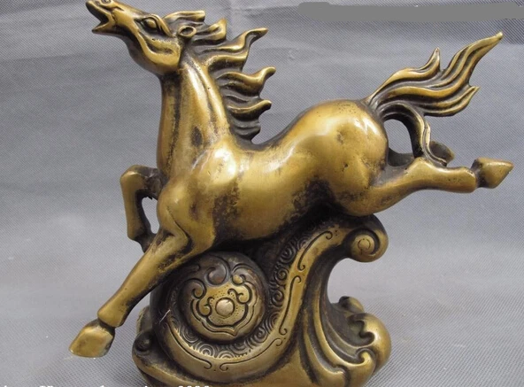 

xd 001722 19cm Chinese Folk Copper Bronze Feng shui Lucky Wealth RuYi Zodiac Horse Statue
