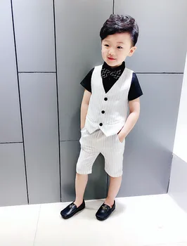 

Summer Baby Clothing Set Child Stripe Set Boy Wedding Gentleman Dress Set Bow Vest + Shirt + Shorts Set of 3 Free Shipp