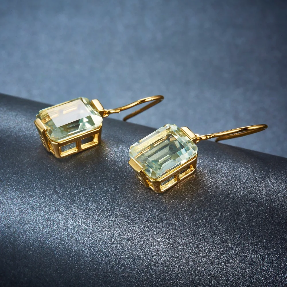 Серьги кольца Hutang из серебра 925 пробы с натуральным камнем карата и зеленым
