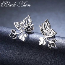Black Awn романтические 925 пробы серебряные ювелирные изделия с натуральной бабочкой черные шпинели вечерние серьги-гвоздики для женщин Bijoux II123