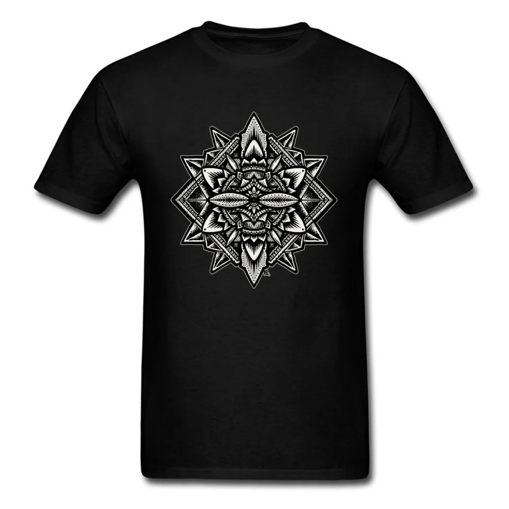 Men Graphic 3D Printed Tees Crewneck Summer Fall 100% Cotton T-Shirt Design Short Sleeve Custom T-Shirt Wholesale Sacred Geometry Flower of Life Mandala - Solid black