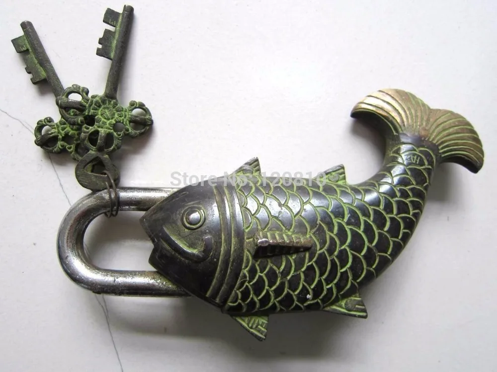 

JJJ000++Chinese bronze door lock Golden fish shape auspicious better than every year old statue