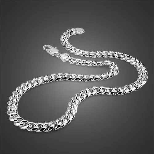 Модное Новое ожерелье из стерлингового серебра 925 пробы, мужское ожерелье с плетением, дизайнерская однотонная Серебряная цепочка, 10 мм, 66 см размер, подарок на день рождения для мальчиков