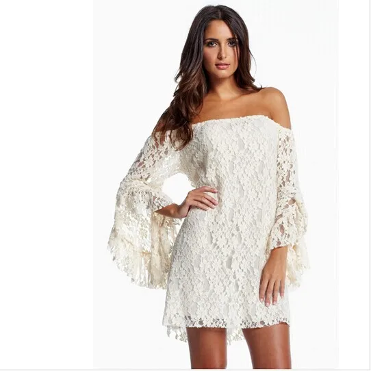 Lace Dress Casual Mini Boho Dress White 