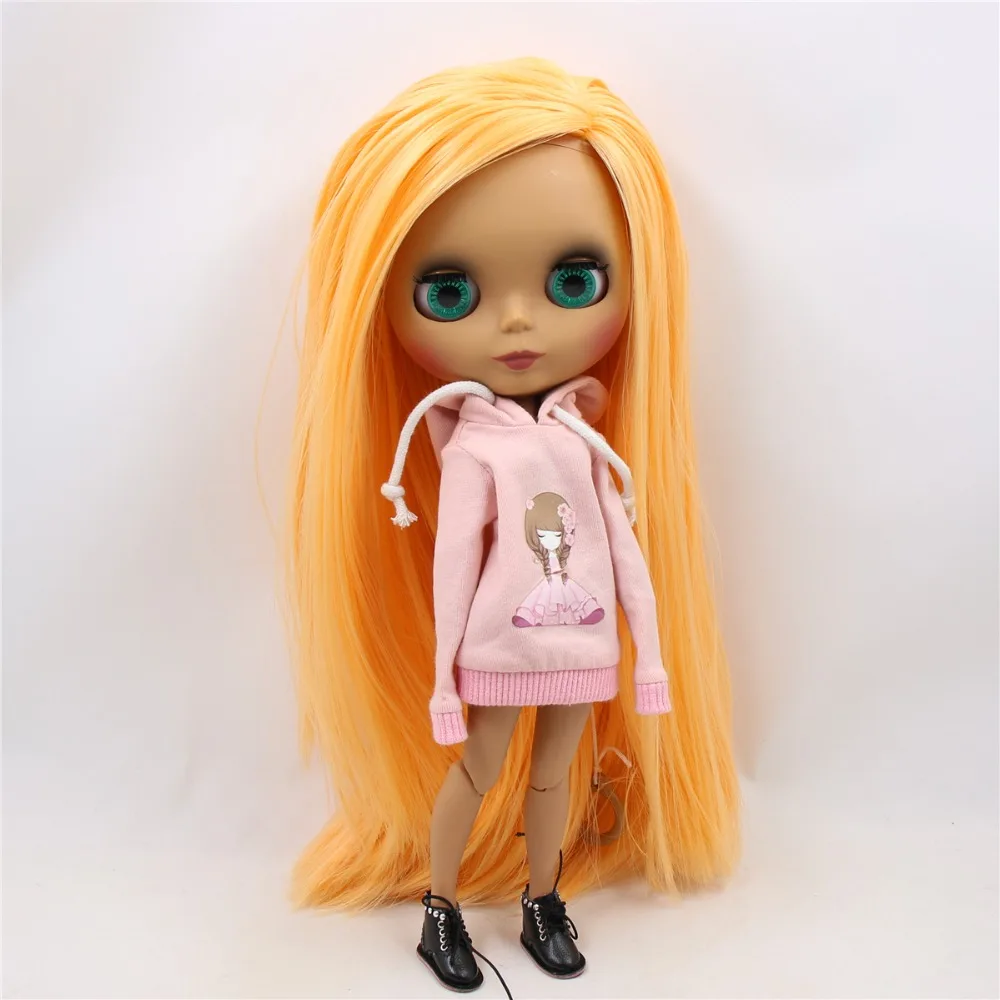 Заводская кукла blyth 1/6 bjd шарнирное тело темная кожа матовое лицо, волосы манго, голая кукла 30 см BL0559