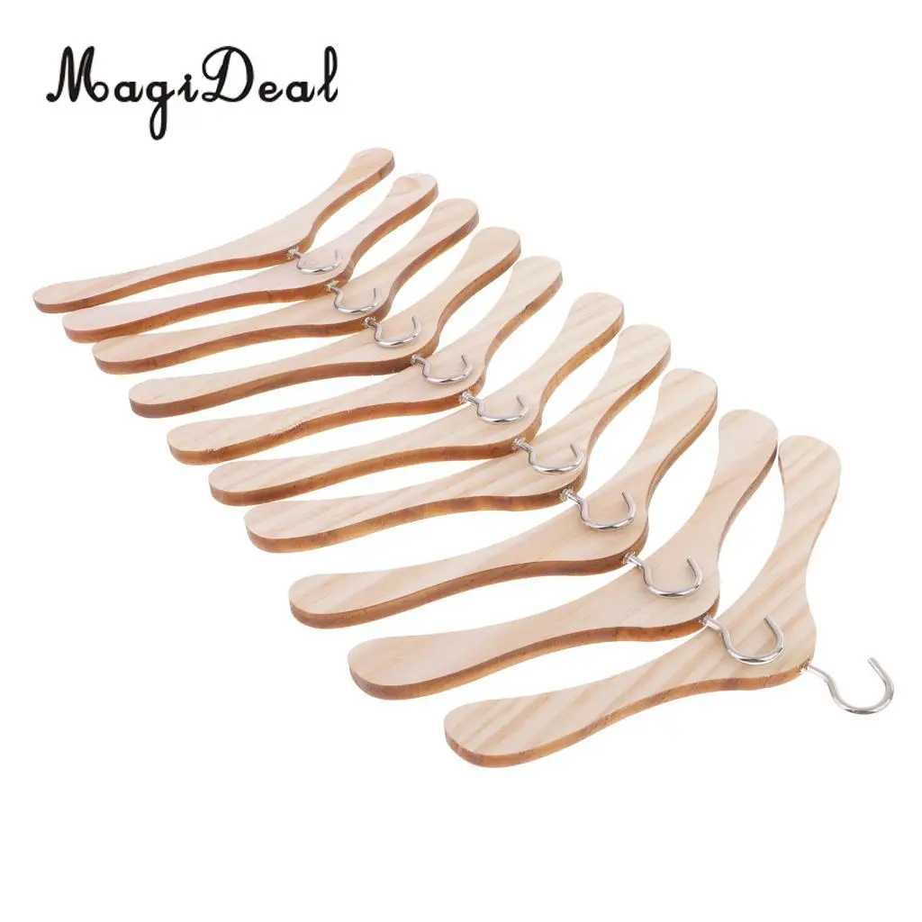 MagiDeal 10 Pieces 15cm Wooden Clothes Hanger Metal Hook for 1/3 BJD SD17 Uncle Dolls Dollhouse Accessories