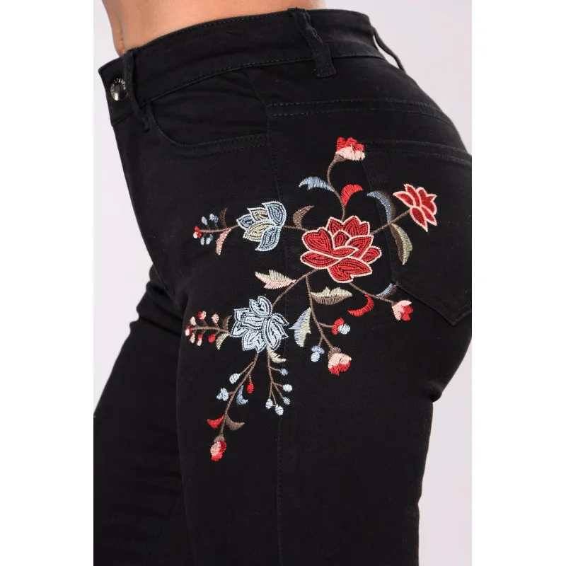Lyisse, женские джинсы с цветочным принтом, женские узкие джинсовые штаны, рваные джинсы с рисунком розы, женские джинсы, женские брюки