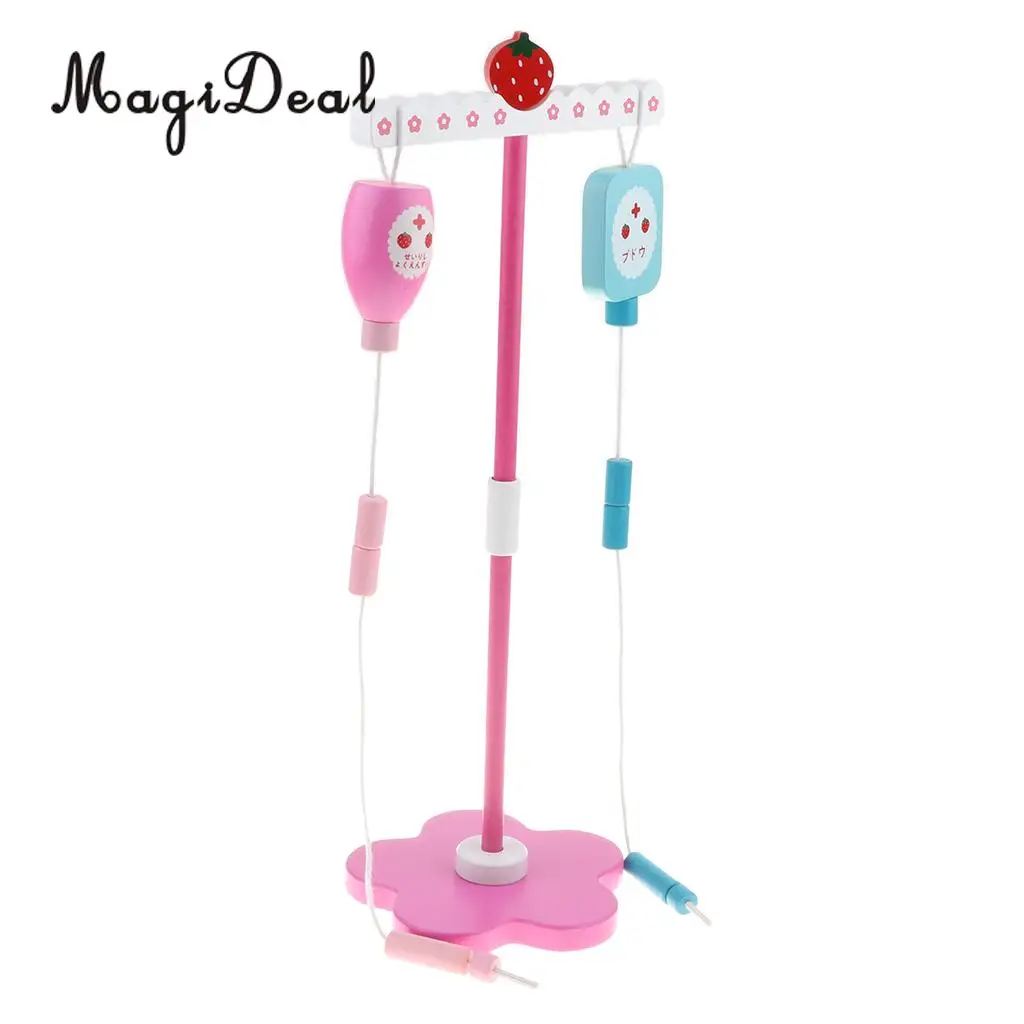 Wooden Strawberry Hospital Drip Stand Medical Kits Kids Pretend Role Play Activity Toy Educational