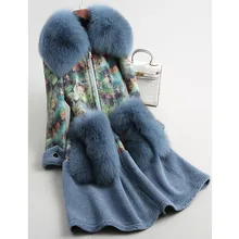 S-XL, модное женское пальто с воротником из лисьего меха, шерстяное пальто с натуральным овечьим мехом, Толстая теплая верхняя одежда, женские длинные куртки из замши с принтом