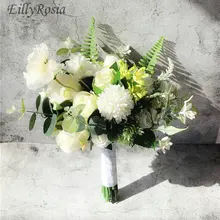 Белый Кот пион букет невесты из роз Искусственные цветы зеленый лист кантри Свадебные букеты ramo novia boda blumenstrauss