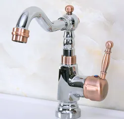 Polished Chrome Red Copper Brass Swivel Spout Single Lever Handle Kitchen/Bar Bathroom Sink Faucet Hot&Cold Mixer Tap anf915