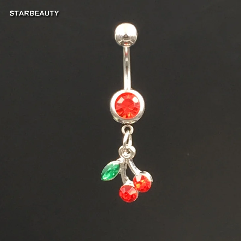 14G Navel Piercing Ombligo Green Leaf Cherry Navel Ring Gauge Belly Button Rings Industrial
