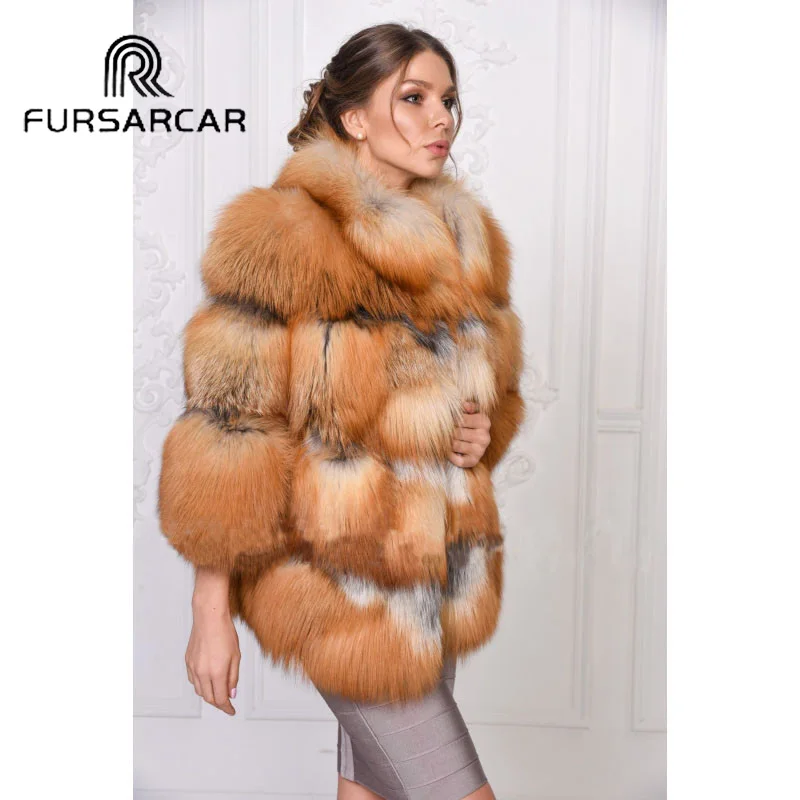 Женская шуба из натурального меха лисы FURSARCAR Роскошная Шуба золотистой с