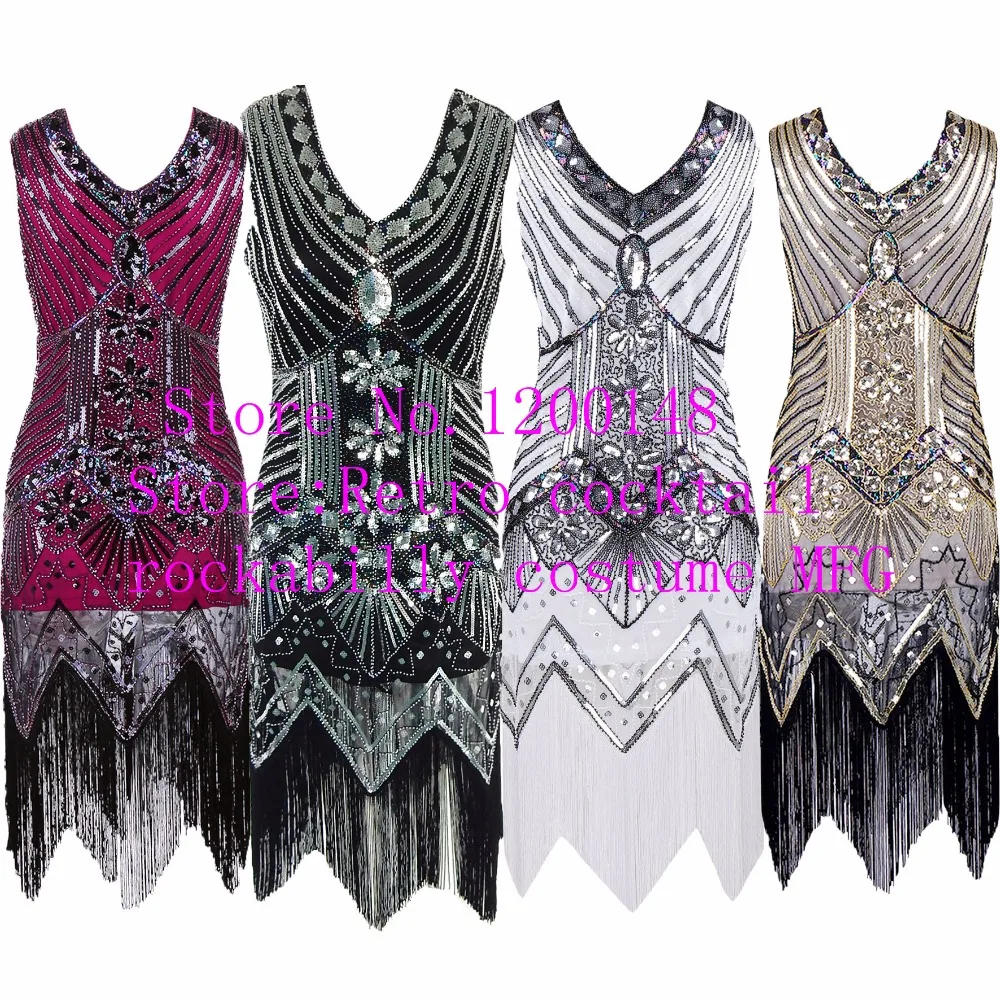 

Paillette Sequins Tassel Dress Deep V Neck Vest Dresses Women 1920's Style Flapper Vintage Gatsby Charleston dress Dropship