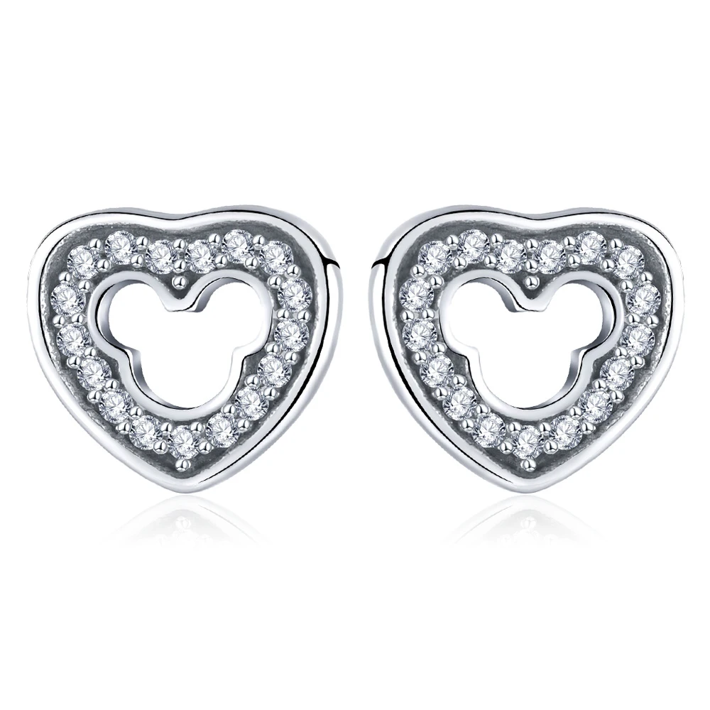 

Women's Stud Earring For Women Girl Austrian Crystal Wedding party Gift Fashion Silver Plated Trendy Zircon Heart Mickey Earring