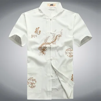

Hot New White Chinese Men's Cotton Linen Kung Fu Shirt Summer Tops Short Sleeve Clothing Size M L XL XXL XXXL ZZ02