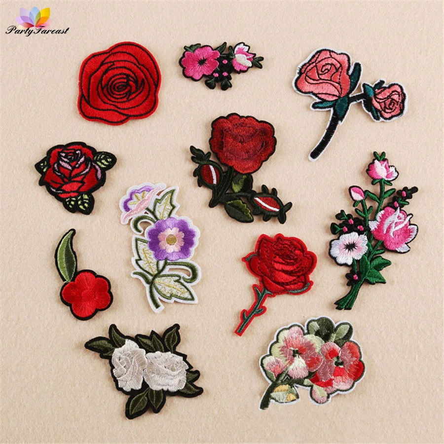 

PF 19 Rose Flowers Styles Embroidery Patches Clothing Applique Accessories Stripes Patch For Clothes Jacket Bag Hat Crafts RH003