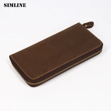 SIMLINE мужской кошелек из натуральной кожи, Мужской винтажный Crazy Horse, Воловья кожа, Длинные кошельки на молнии, держатель для карт, клатч, телефон, карман для монет