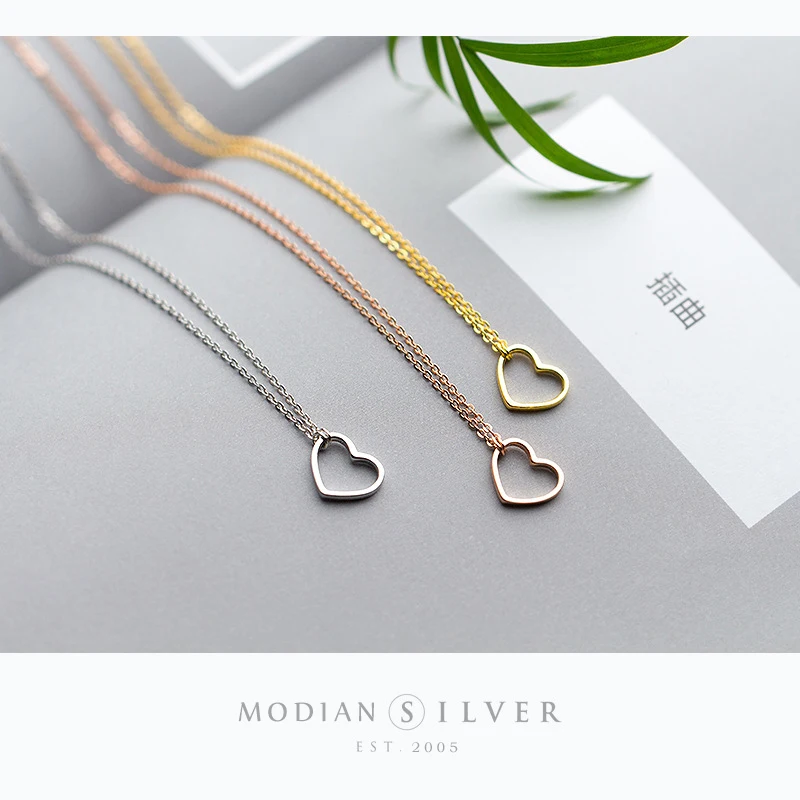 Modian 3 Color Fashion Romantic Simple Hearts Pendant Necklaces For Women 100% 925 Sterling Silver Charm Anniversary Jewelry - Image 4