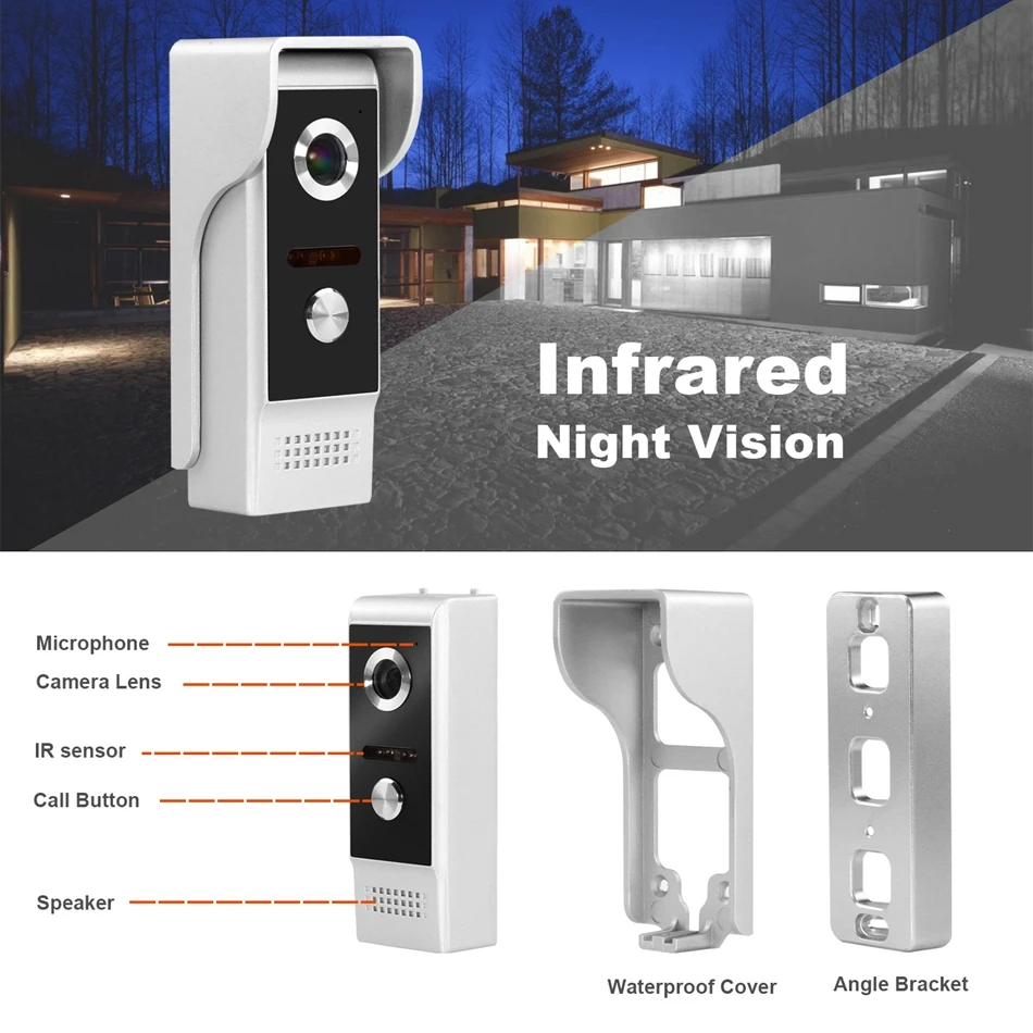 Video Intercom Doorbell Wired 7" Video Door Phone 1000TVL Doorbell Camera with IR Night Vision for Home Security Door Intercom