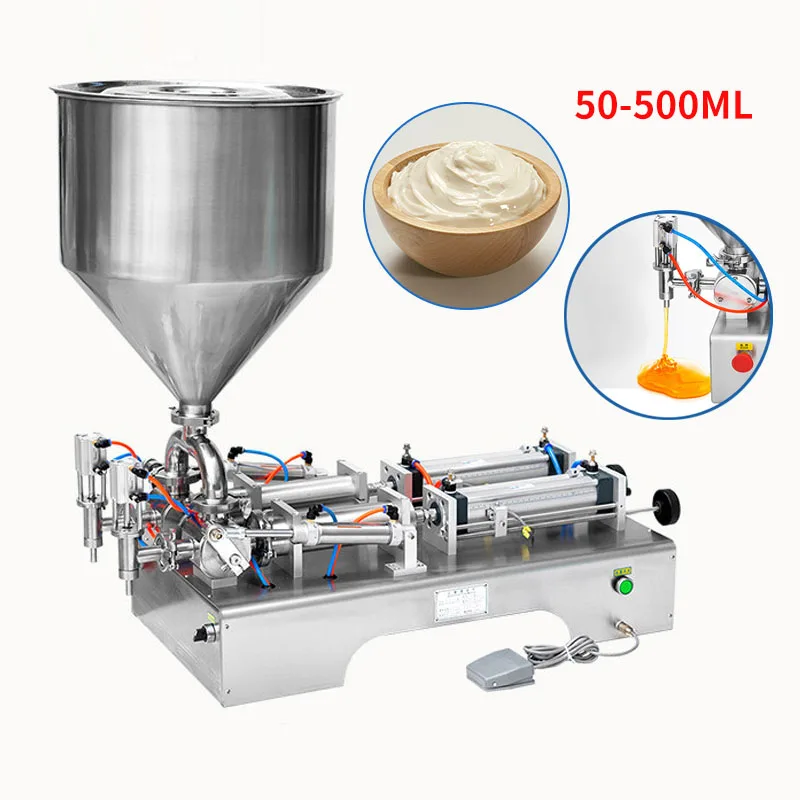 

50-500ML Electric Pneumatic Double Head Paste Filling Machine Bee Toothpaste Sauce Skin Care Product Filling Machine