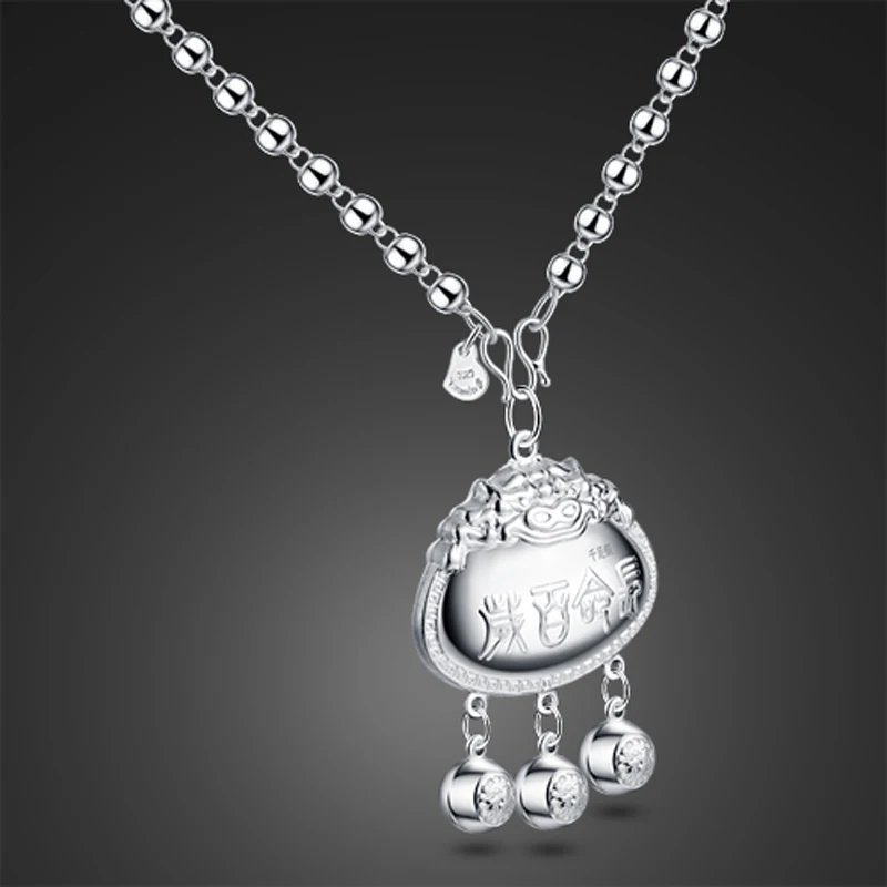 

National Style 925 Sterling Silver Necklace Women's China Pendant Solid Silver Necklace 46-71cm Size Retro Silver Jewelry