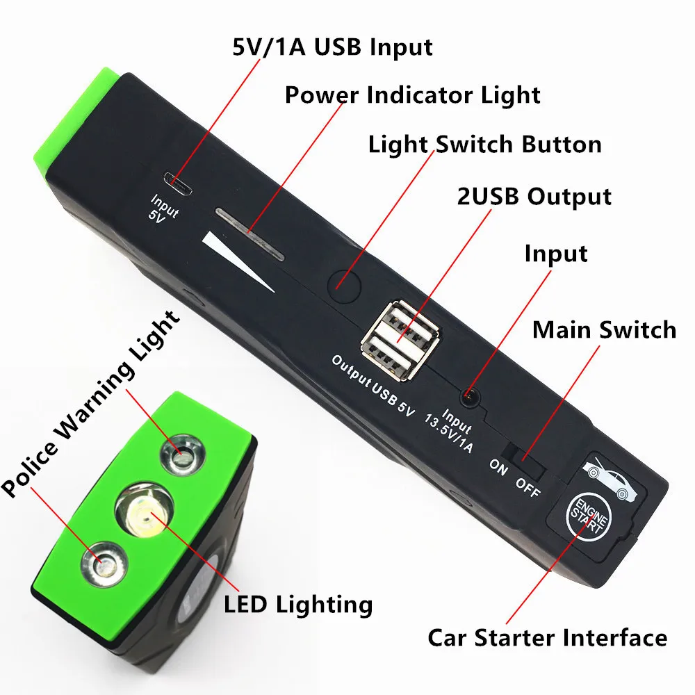  GKFLY Multi-Function 12000mAh 12V 600A Starting Device Portable Car Jump Starter Power Bank Car Cha
