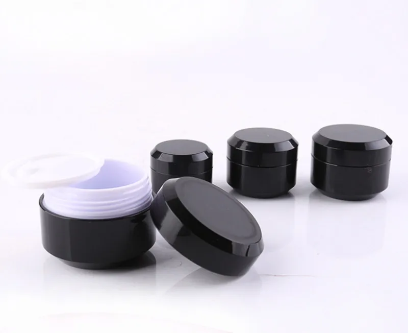 

12 x 5g 10g 15g 30g Black Double Wall Plastic Round Cream Bottle Jars Pot Container For Nail Art Gel Glitter Storage