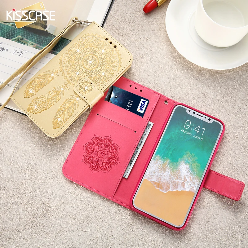 KISSCASE Phone Bag Case For iPhone 5S SE 6 6S 7 Plus PU Leather Card Wallet Cover Accessories | Мобильные телефоны и