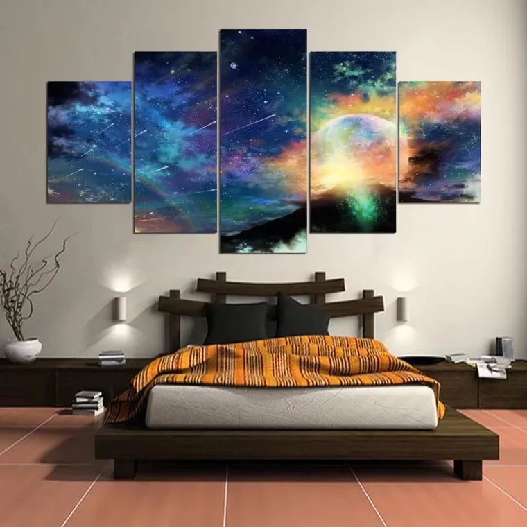 5 панелей Dreamlike Большие плакаты метеоритный душ красочное ночное небо живопись