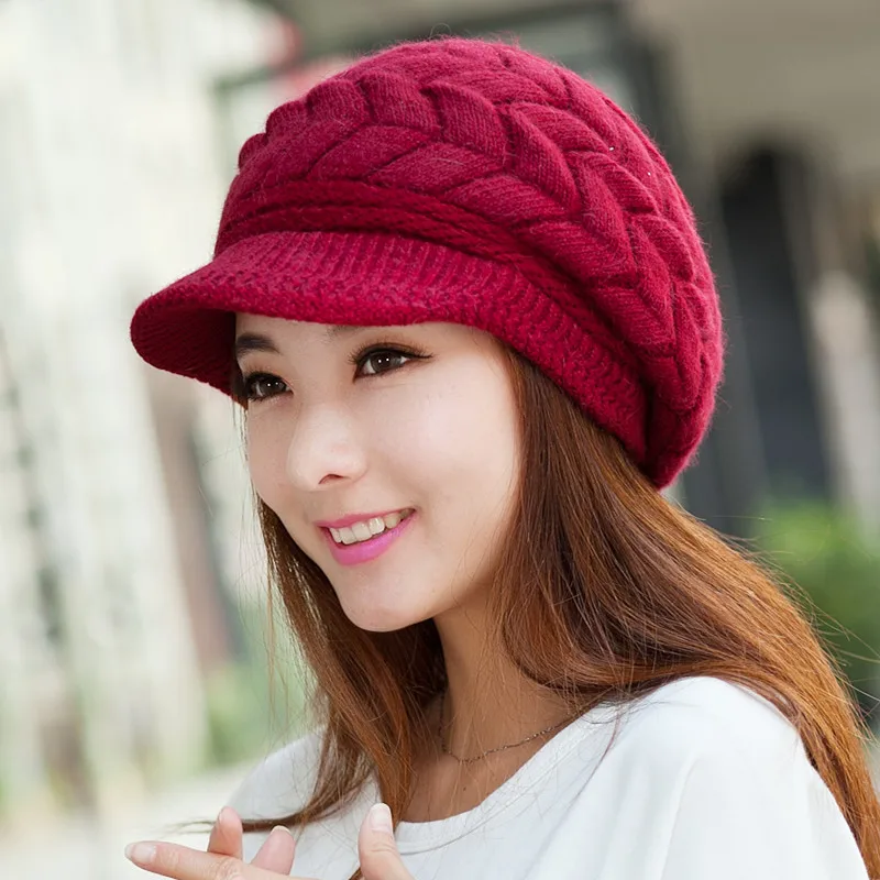 Autumn and Winter Knitted Cap Women , Elegant and Warm Peak Hat Made of