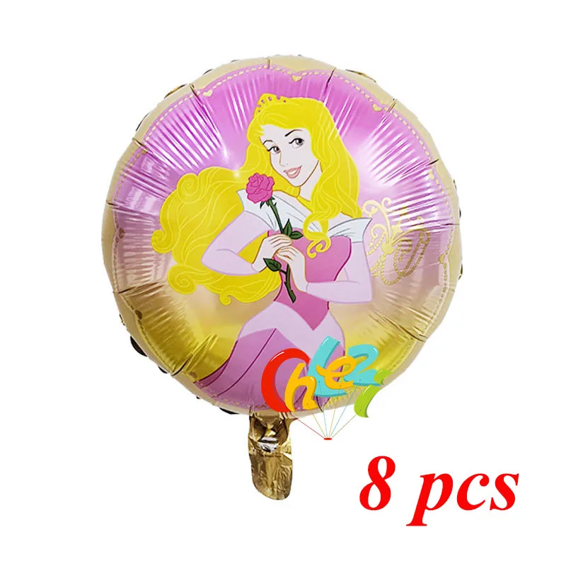 8 Pcs Princess Girl Birthday Balloons Snow White Aurora Ariel Belle party decorations baby shower helium balloon Kids toy Globos - Цвет: Aurora-Gold