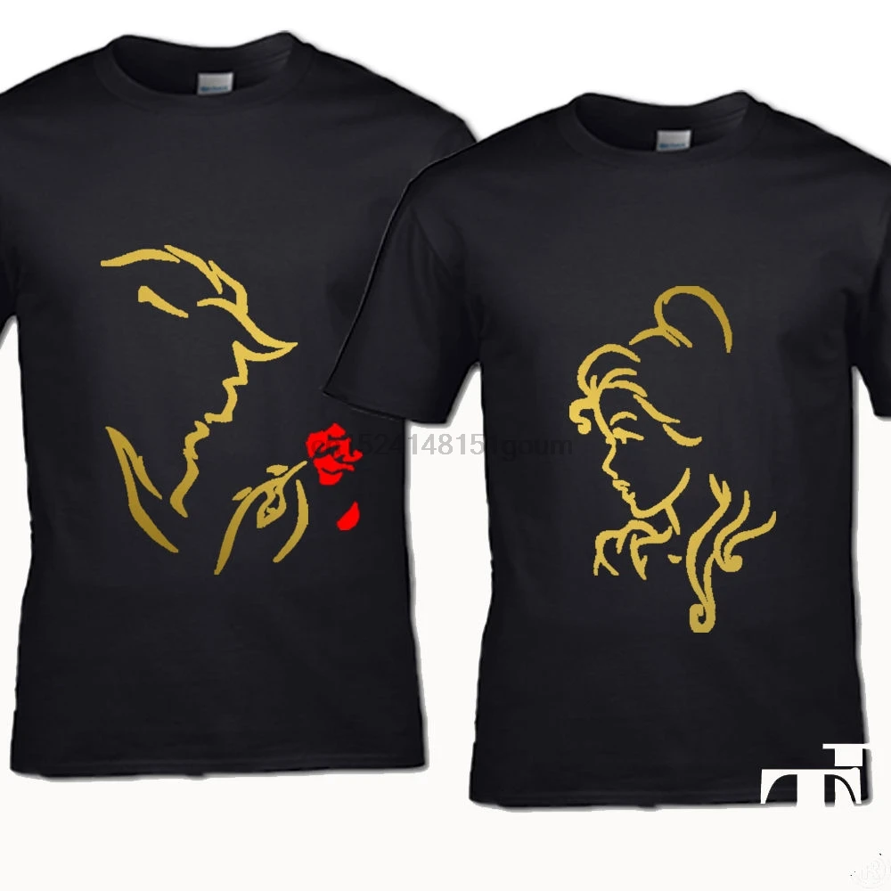 

BEAUTY AND BEAST OUTLINE GOLD T-SHIRT PARTNER WEDDING GIFT COUPLES HIS HERS Women tshirt