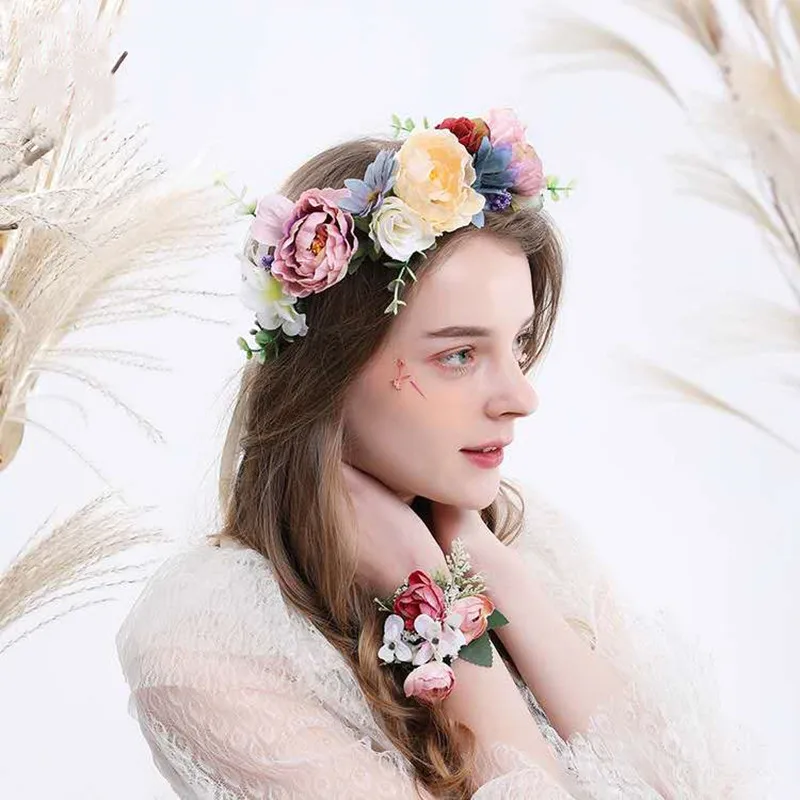 

HIYONG New Fashion Flower Crown Wedding Flower Crown For Flower Girls Flower Crown Festival For Women Bridesmaid Fairy Hair Band