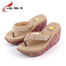 Summer Sandals Platform Wedges Waterproof High Heeled Cane Flip Flops Female Slippers Ayakkabi
