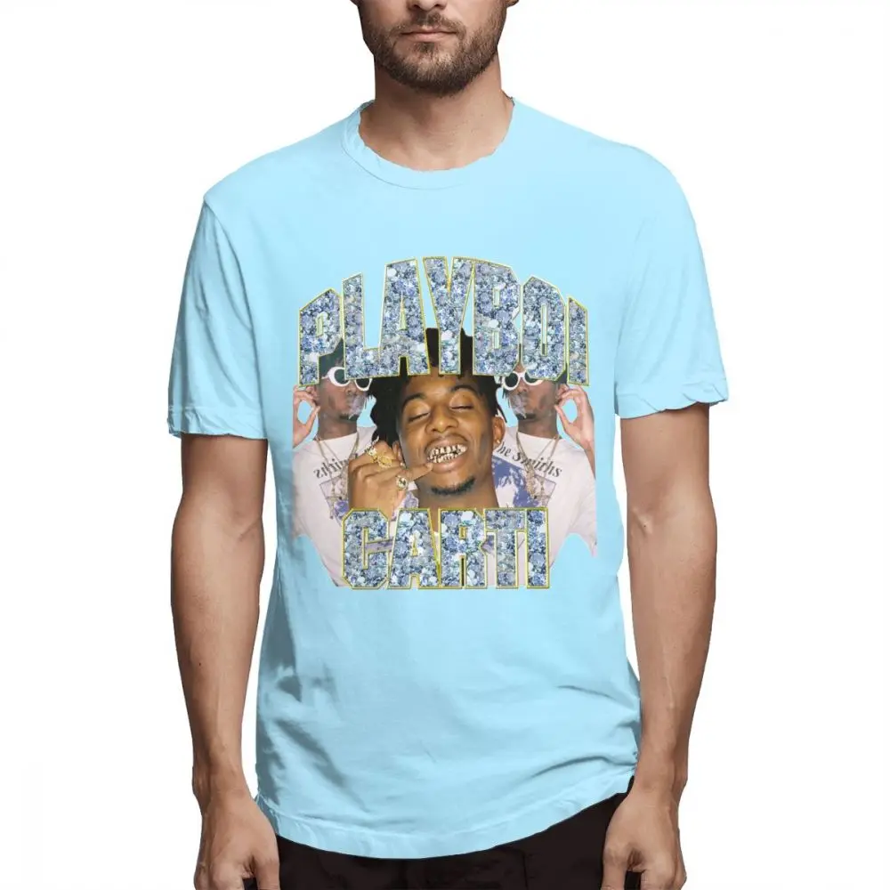 Небесно-голубой Playboi Carti Винтажная футболка с коротким рукавом, дизайн для мужчин, популярная качественная хлопковая футболка для мужчин - Цвет: Небесно-голубой