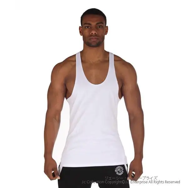 2014 100Cotton men Sleeveless gym Fitness Plain White stringer tank