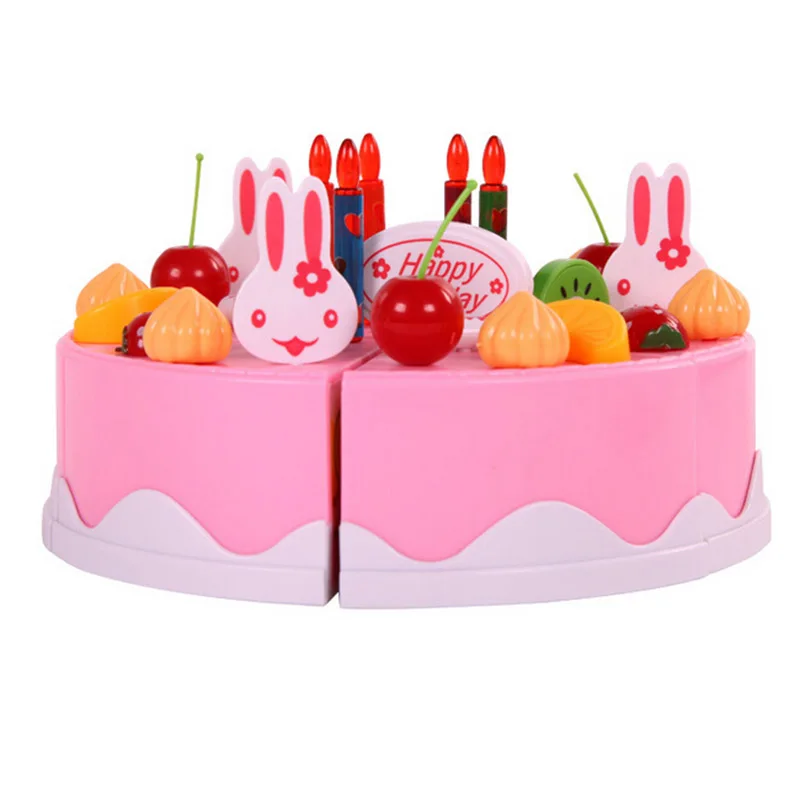 2017 heißer Verkauf 54 stücke Spiel Kunststoff Lebensmittel Set Kinder Geschenk Geburtstag Kuchen mit Schneidmesser, Teekanne und Tassen Baby Spielzeug