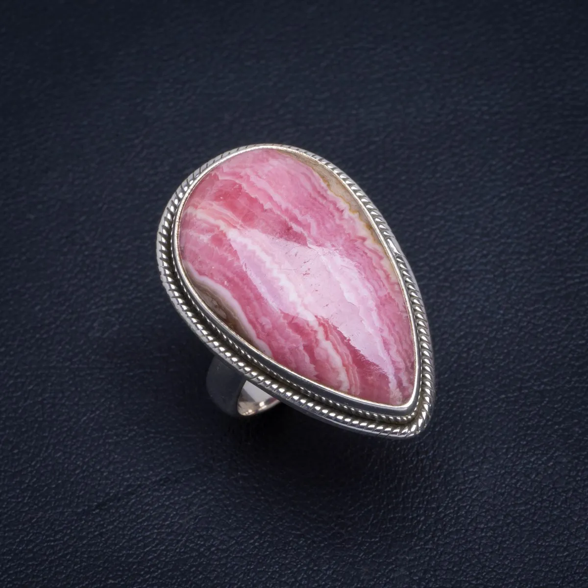 

Natural Rhodochrosite Handmade Unique 925 Sterling Silver Ring 8.25 B1297