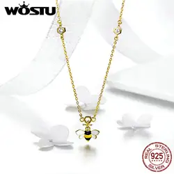 WOSTU дизайн животных Симпатичные Ожерелье пчелки 925 пробы цвет серебристый, Золотой Цвет Длинная цепочка с подвеской для Для женщин Дамы