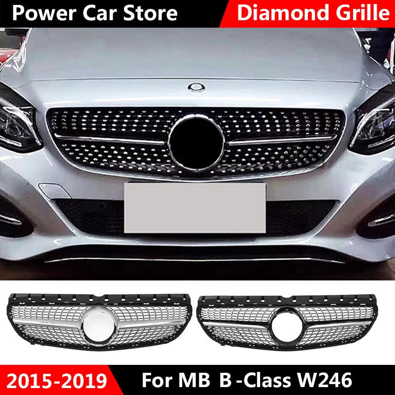 Алмазная решетка глянцевый черный/серебристый хром для MB B-Class W246 переднего бампера гонки гриль 2015-2018 B180 B200 B250 B220 стайлинга автомобилей