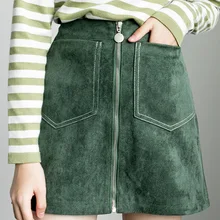 Ретро Высокая талия Женская юбка осень замша рога кожаная сумка Хип дикий слово юбка на молнии Женская