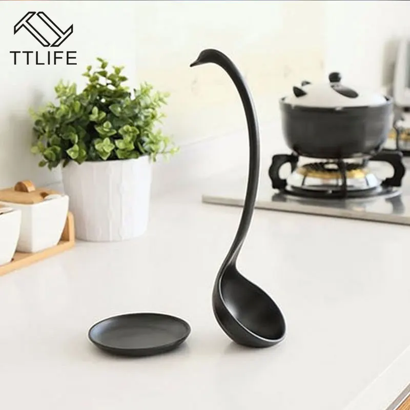

TTLIFE Lovely Creative Swan Soup Spoon Long Handle Porridge Monster Spoons with Tray Kitchen Tableware Cooking Tools