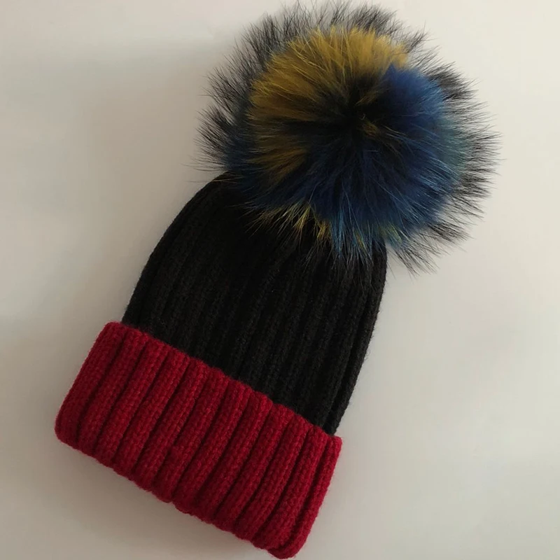 Модные помпоны из натурального Лисьего меха и норки, 15 см, шапочки Skullies Beanies для девочек, детские зимние теплые шапочки Skullies Beanies, новинка
