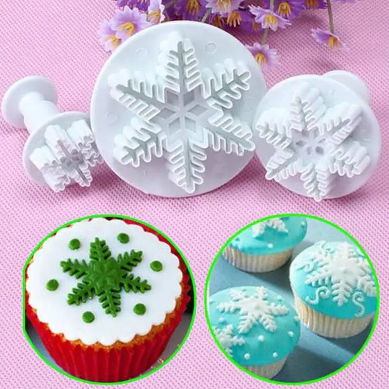 3 Xmas Snowflake Plunger Cutters Fondant Cookies Mold Sugarcraft Cake Decor Tool 3 Xmas Snowflake Plunger Cutters Fondant Cookies Mold Sugarcraft Cake Decor Tool