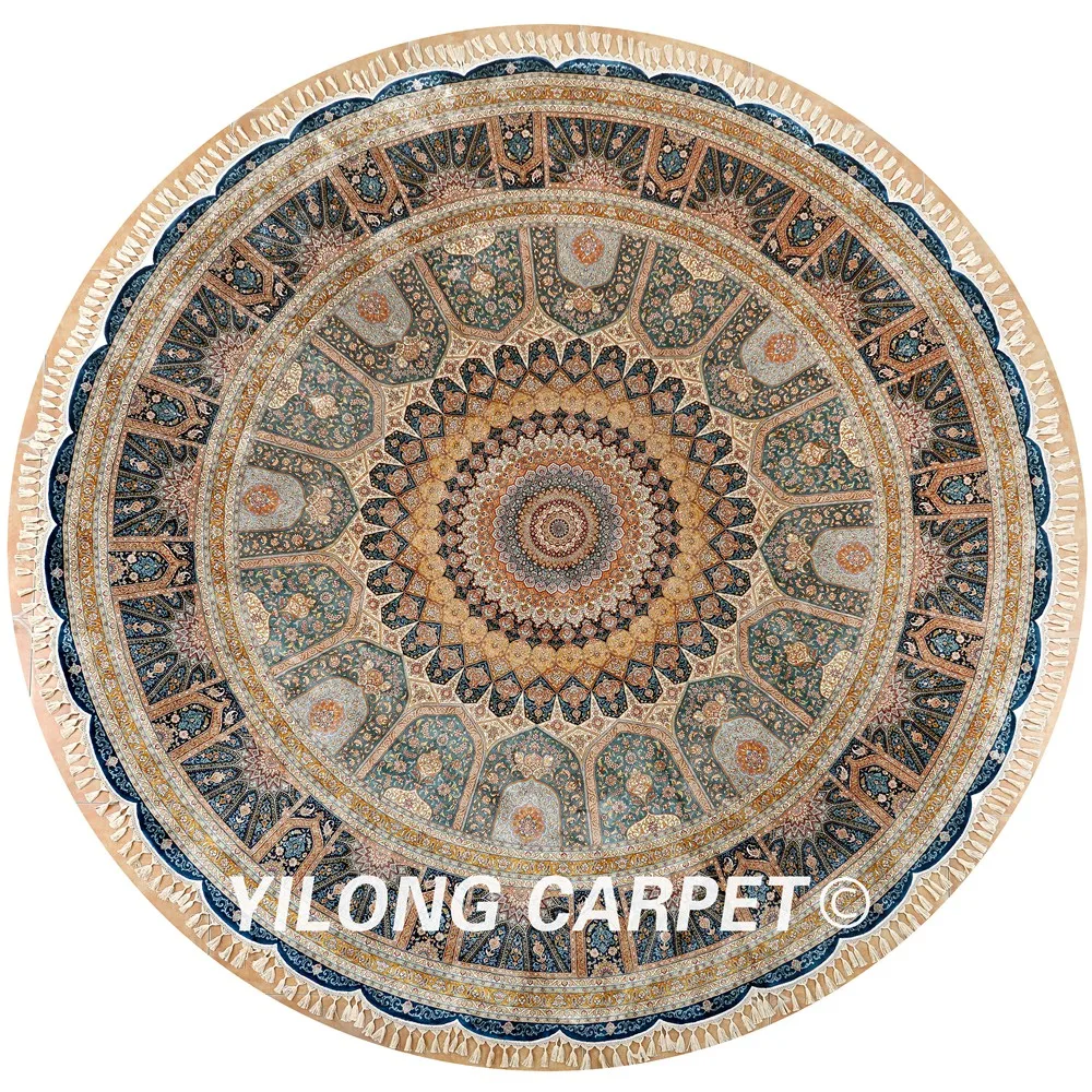 Yilong 11.2'x11.2' Turkish silk round carpet exquisite hand knotted